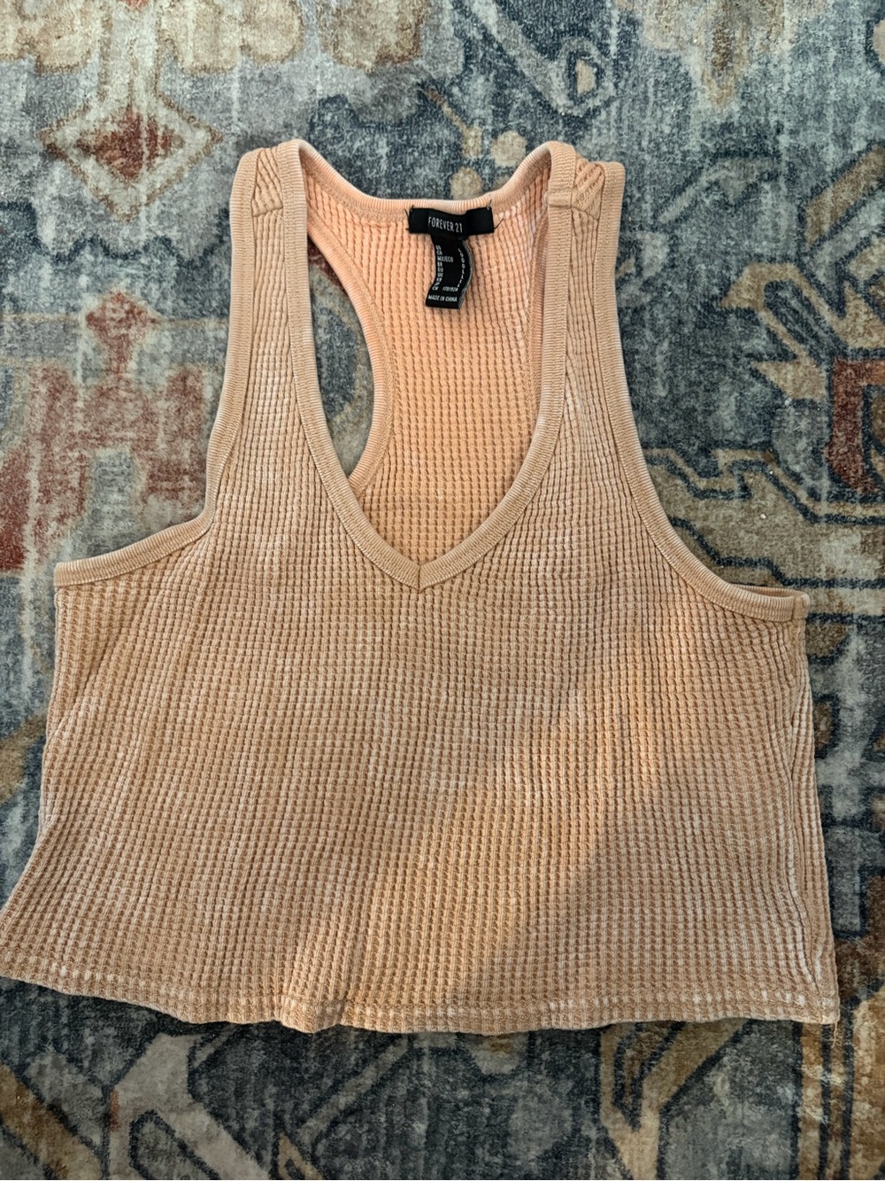 Forever 21 Peach Waffle Knit Scoop Racerback Tank